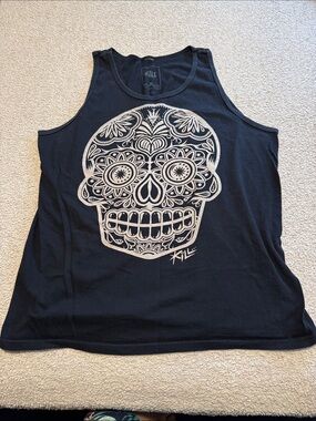 KILL Brand Black Tank with White Sugar Skull Graphic XL men’s